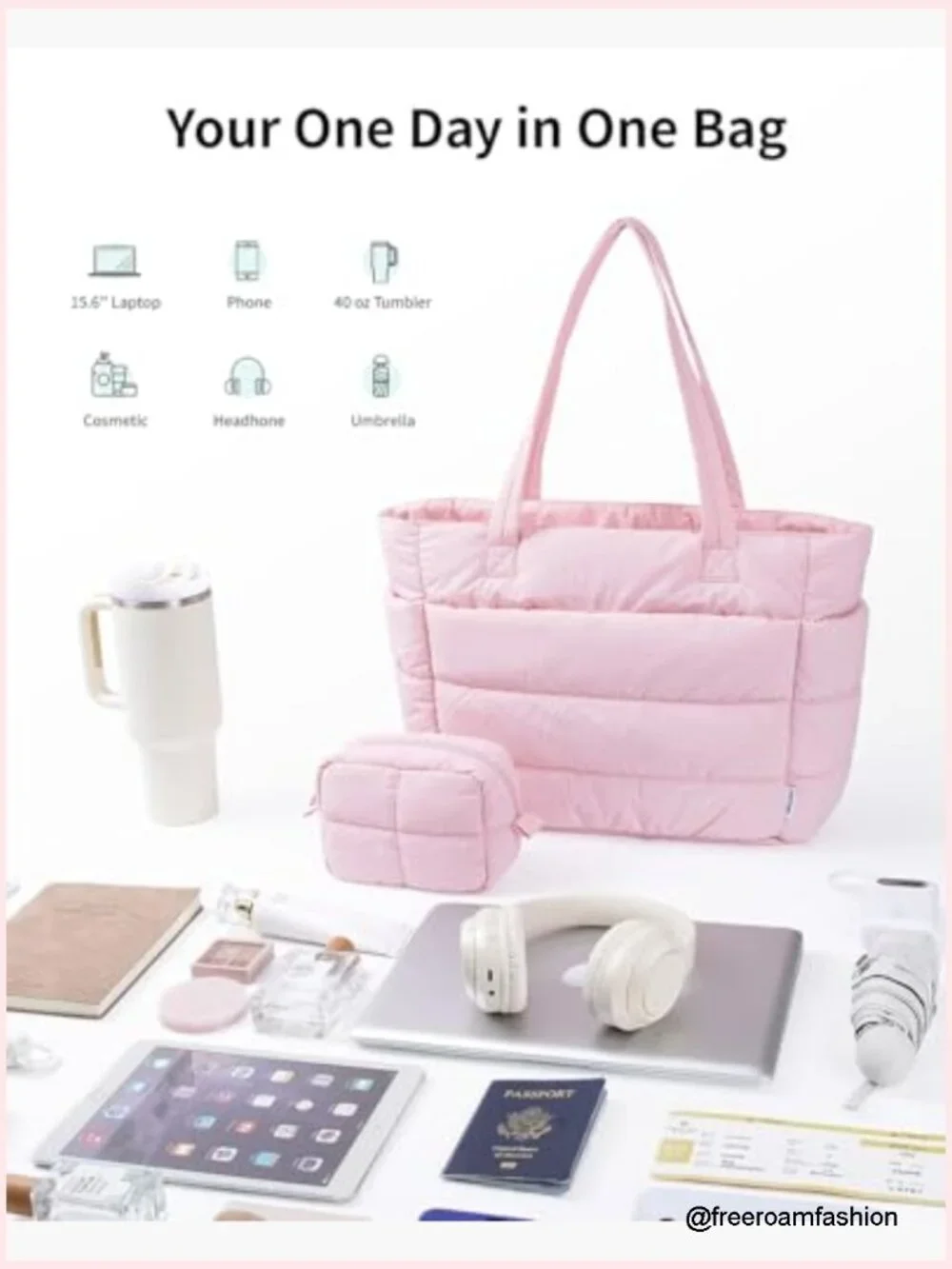 Quilted Tote Bag, Nylon Puffer Shoulder Bag for Work Travel